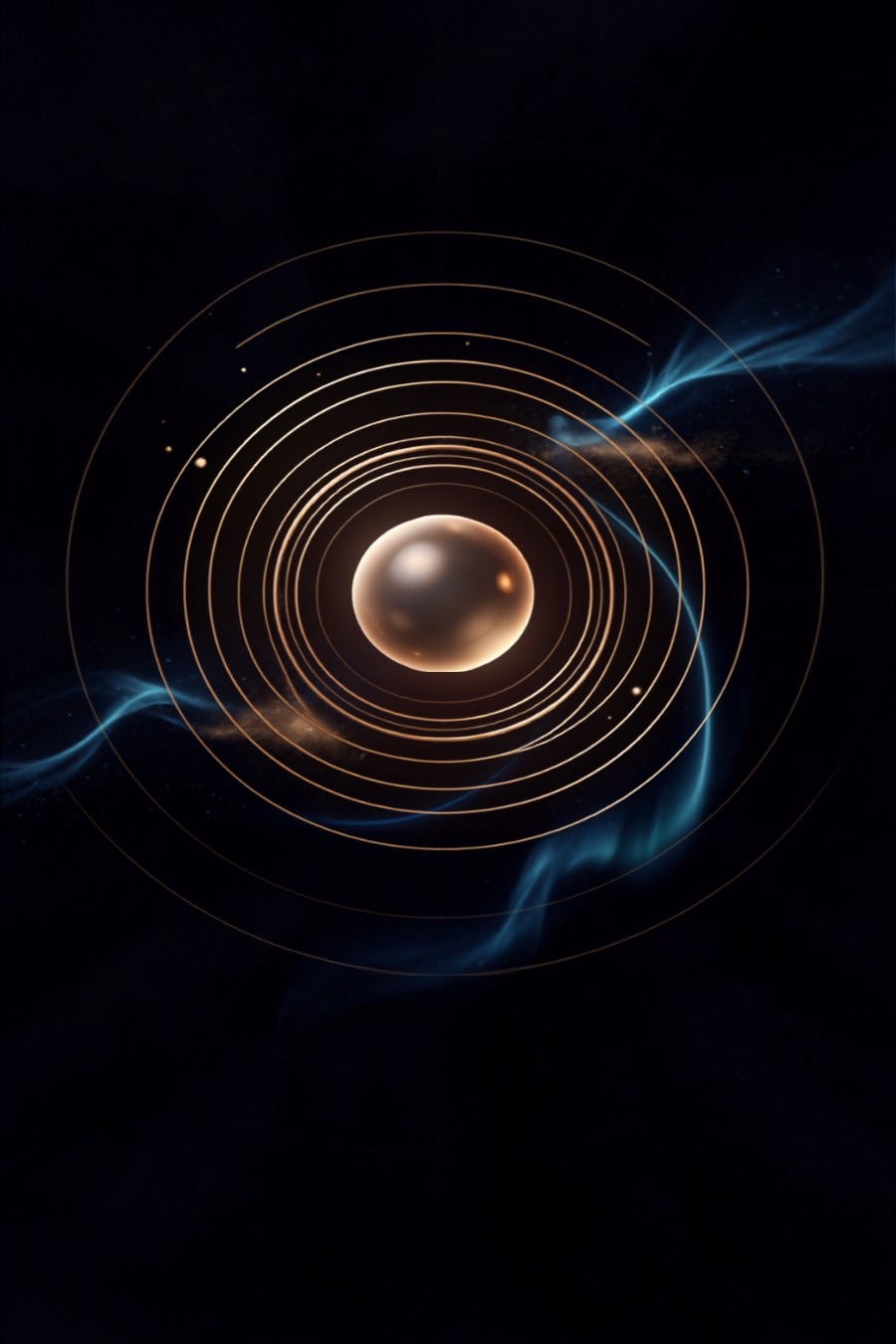 Abstract artwork of a luminous orbiting sphere representing Ranqar's AI-driven approach